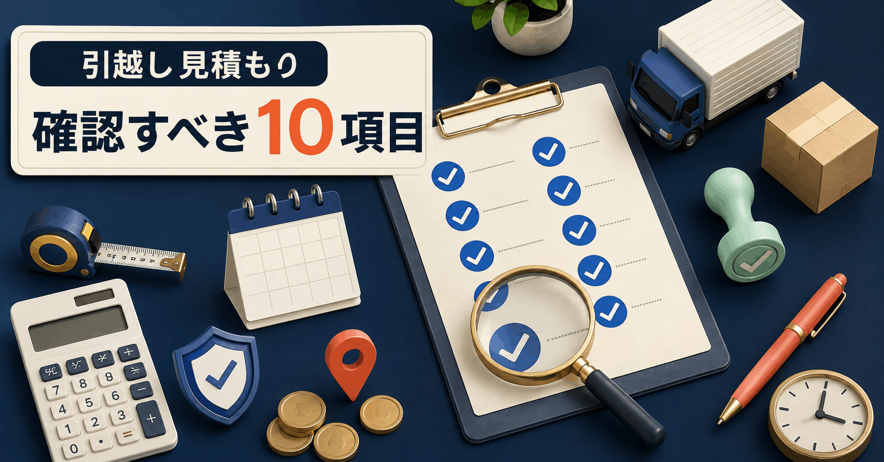 引越しの見積書と荷物を前に確認項目を整理するイメージ