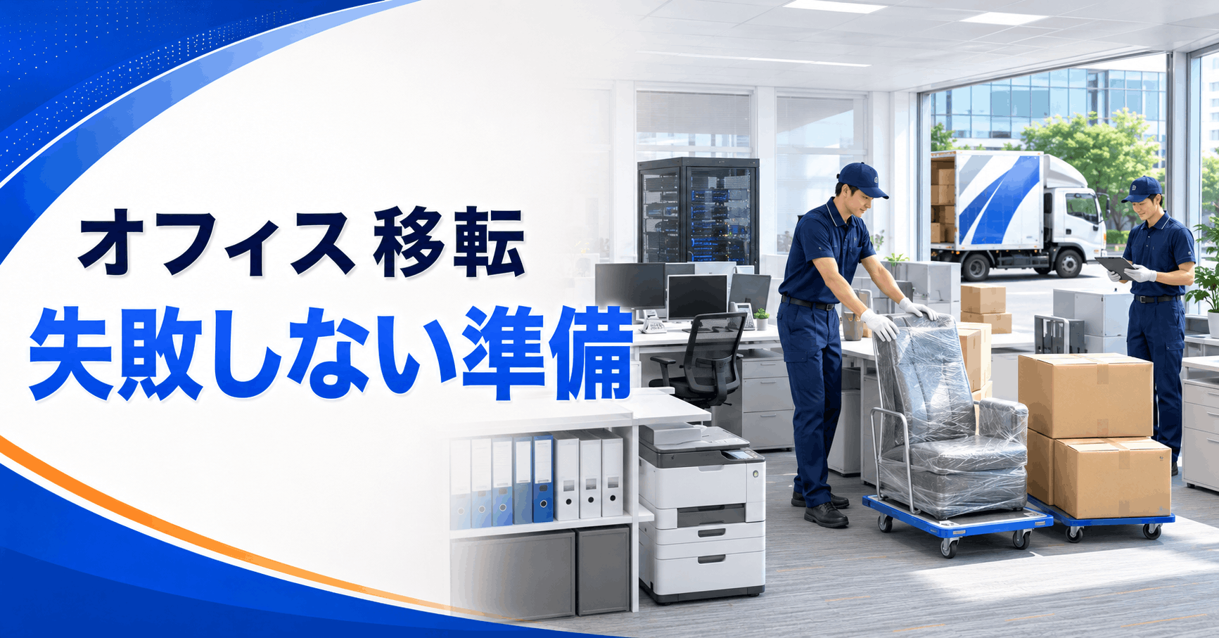 新オフィスの業務再開に向けて移転準備を進めるイメージ